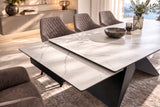 Dining table DIAMOND 180-260cm extendable ceramic matt white marble look w/ geometric black base