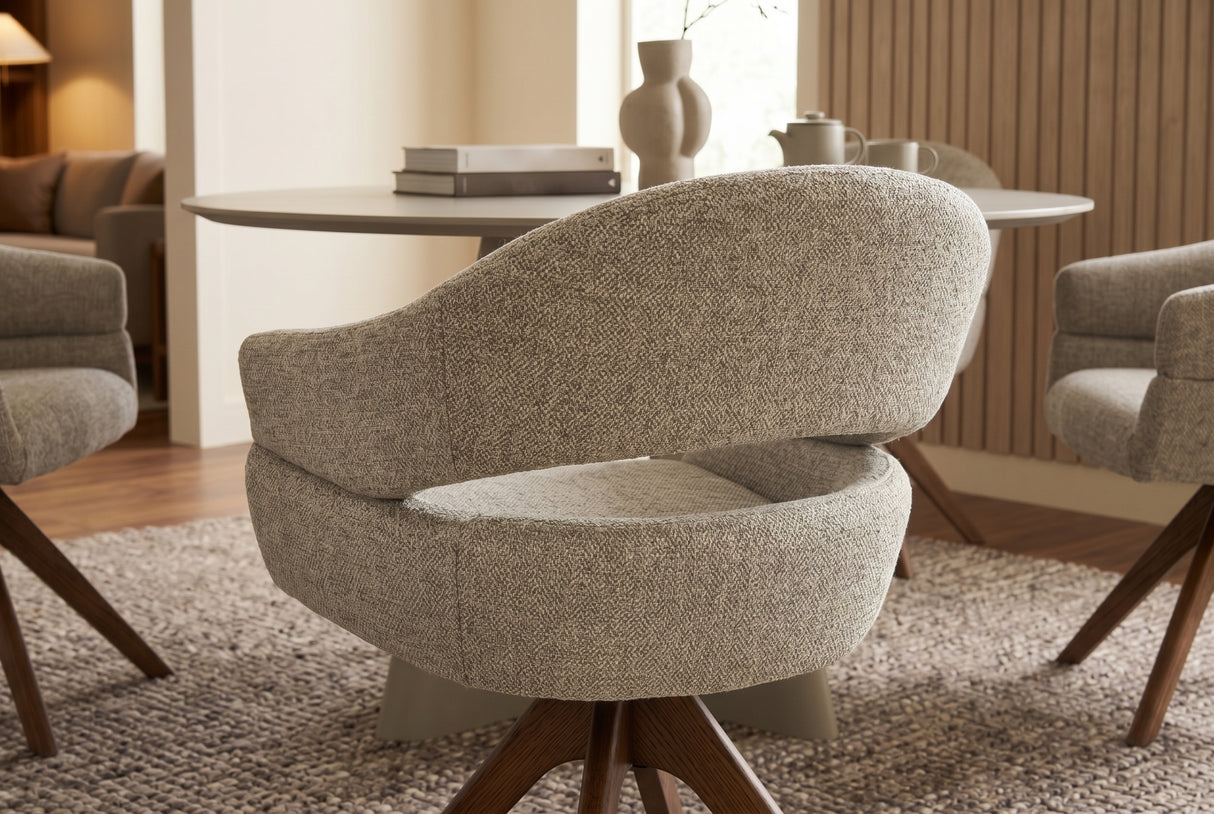 Swivel chair ORGANIKO 180° auto-return w/ armrests textured fabric taupe beige brown
