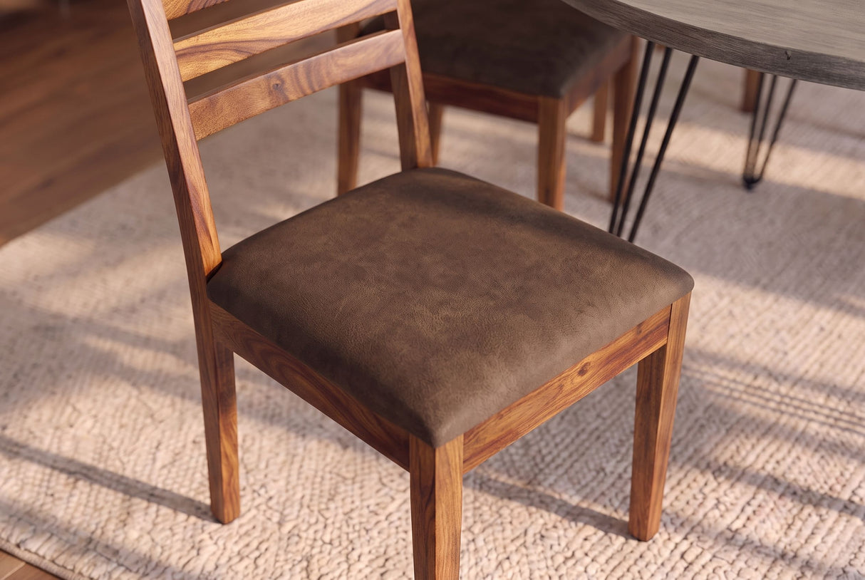 Chair MAKASSAR 90cm microfibre brown and sheesham wood brown stone finish