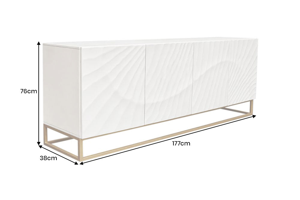 Sideboard SCORPION 180cm 3D Mangoholz weiß gold